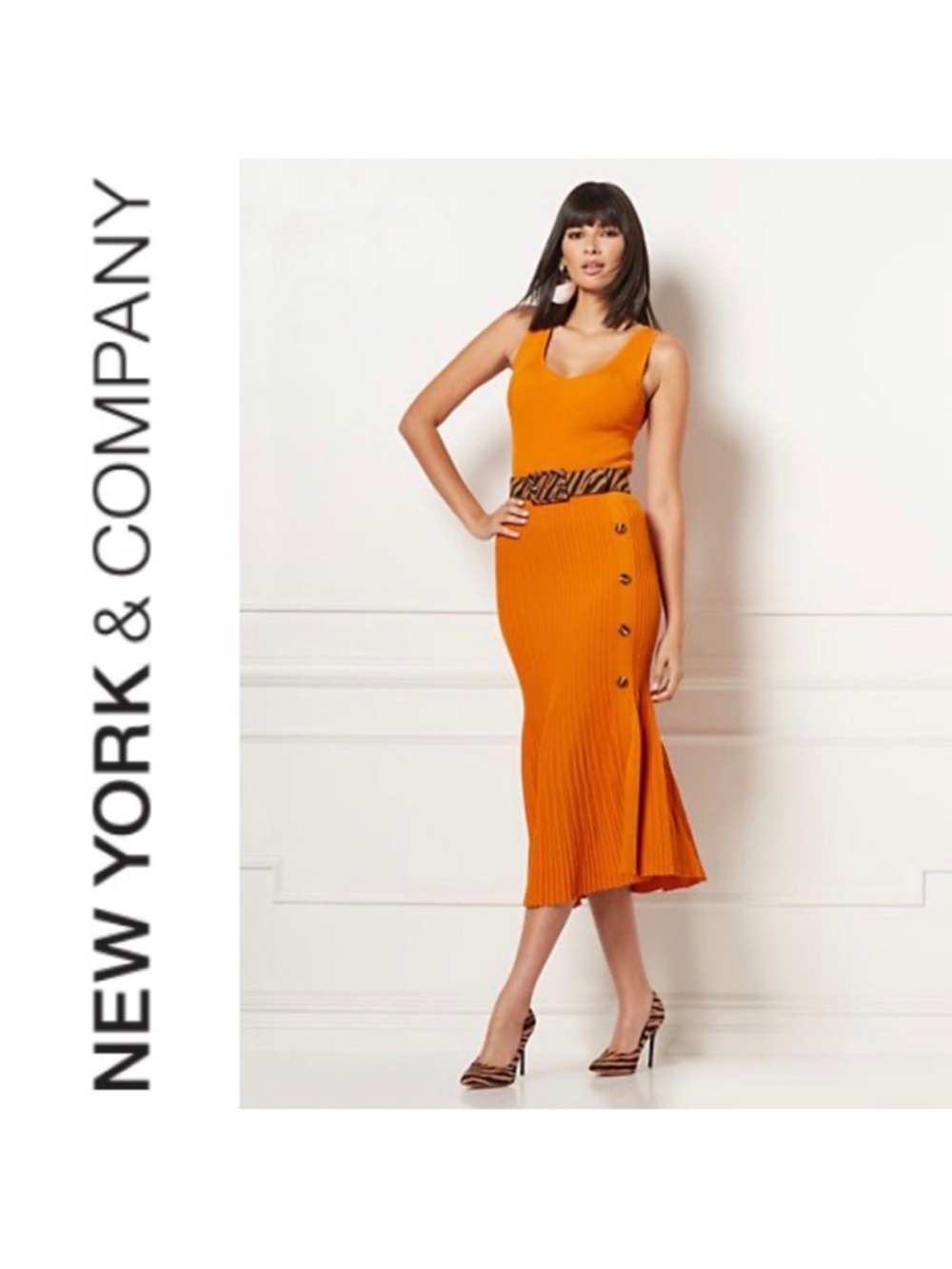 New York & Company Eva Mendes Collection Vibrant orange Sweater Midi skirt